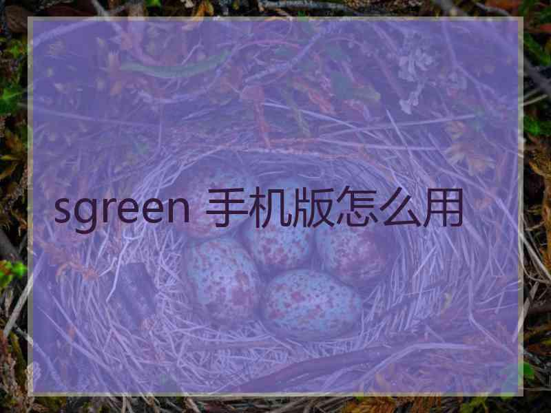 sgreen 手机版怎么用